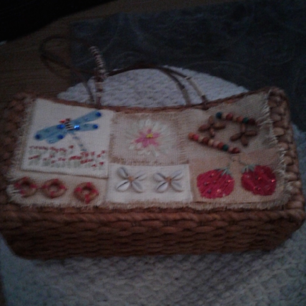 Source Unknown Woven Clutch with Embroidered Accents